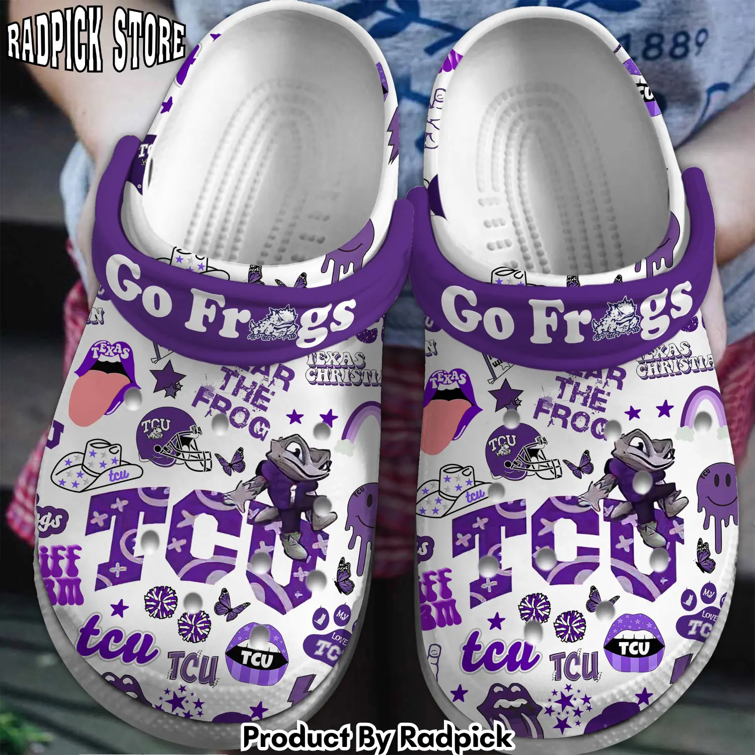 Radpick tcu horned frogs ncaa sport crocss crocband clogs shoes comfortable for men women and kids footwearelite exclusive rp652858